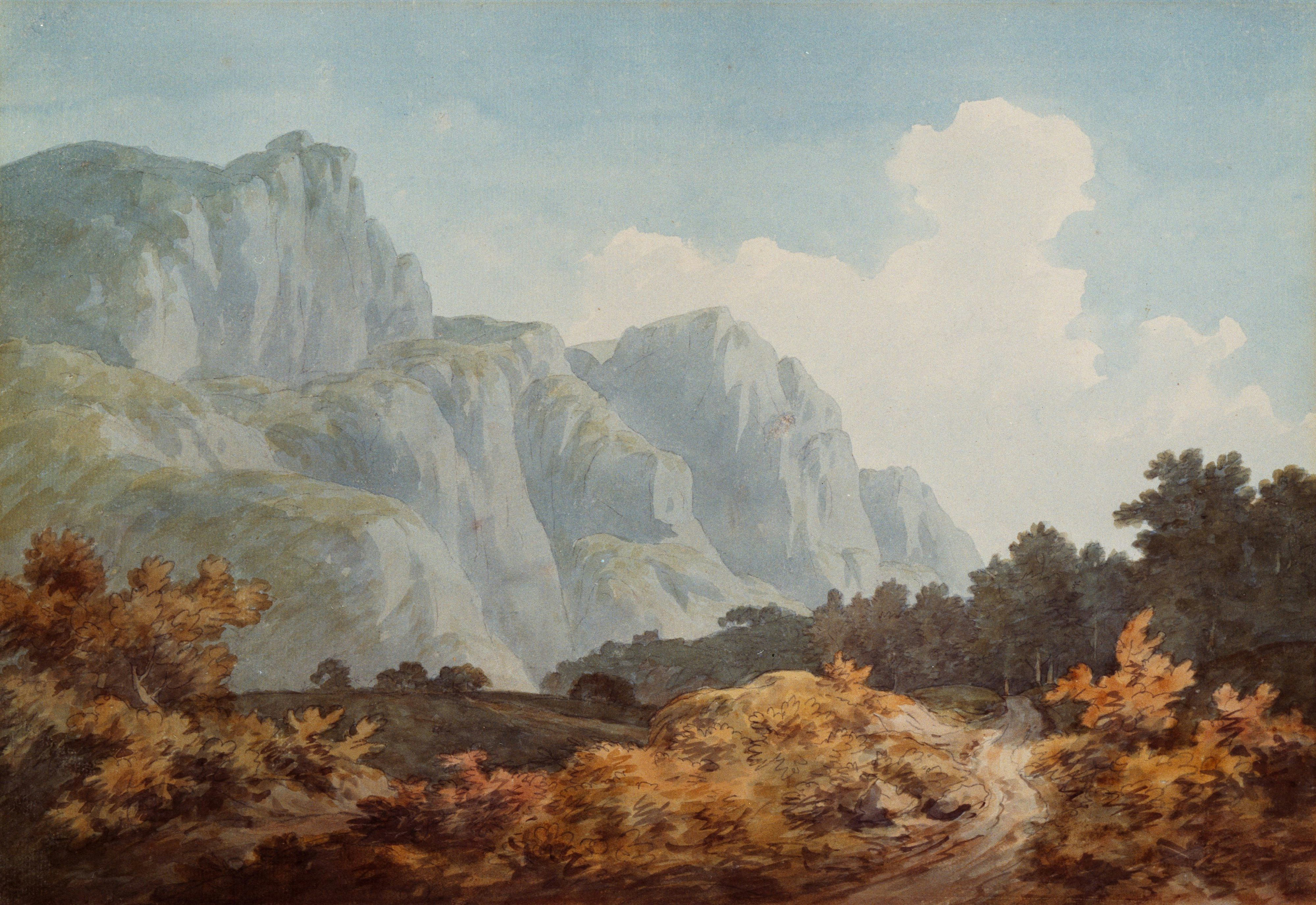 Pent maleri av John Warwick Smith fra 1781 med tittelen Near Glarus, Switzerland
